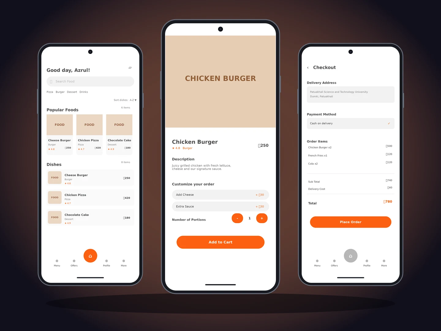 Meal Monkey screens in Android device mockups